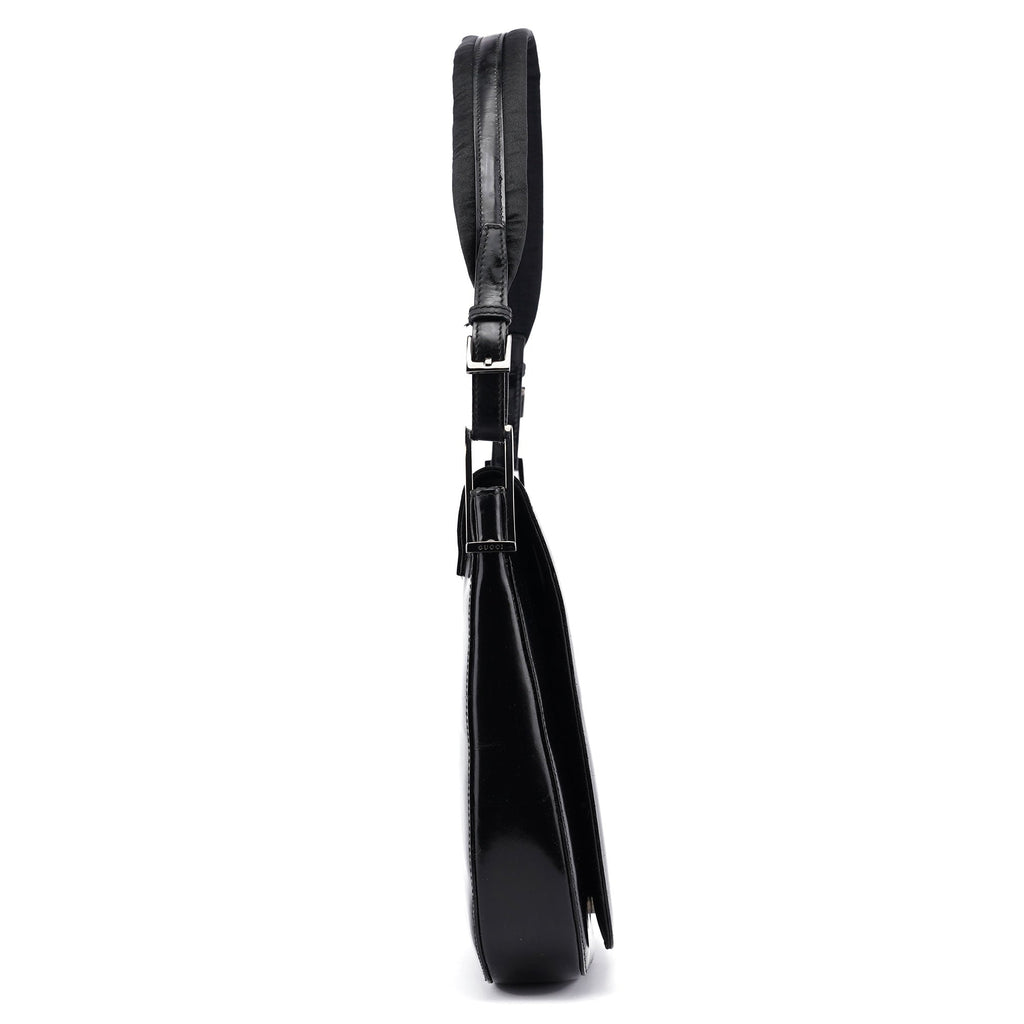 Black Patent Leather Flap Shoulder Bag