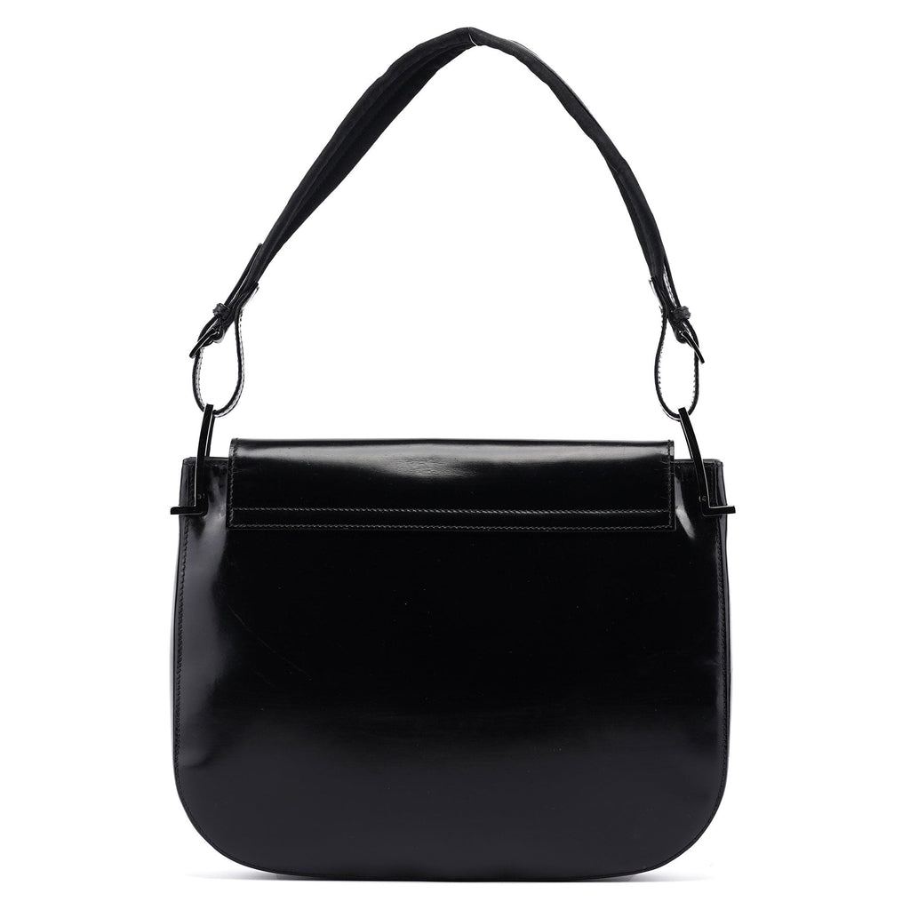 Black Patent Leather Flap Shoulder Bag