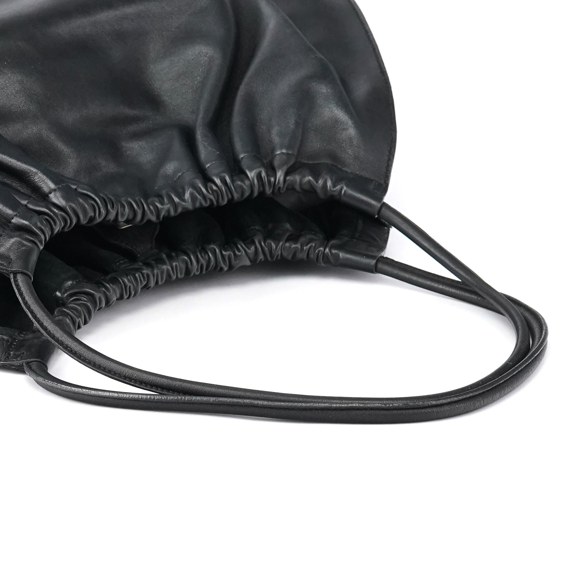 Black Ruched Leather Shoulder Bag