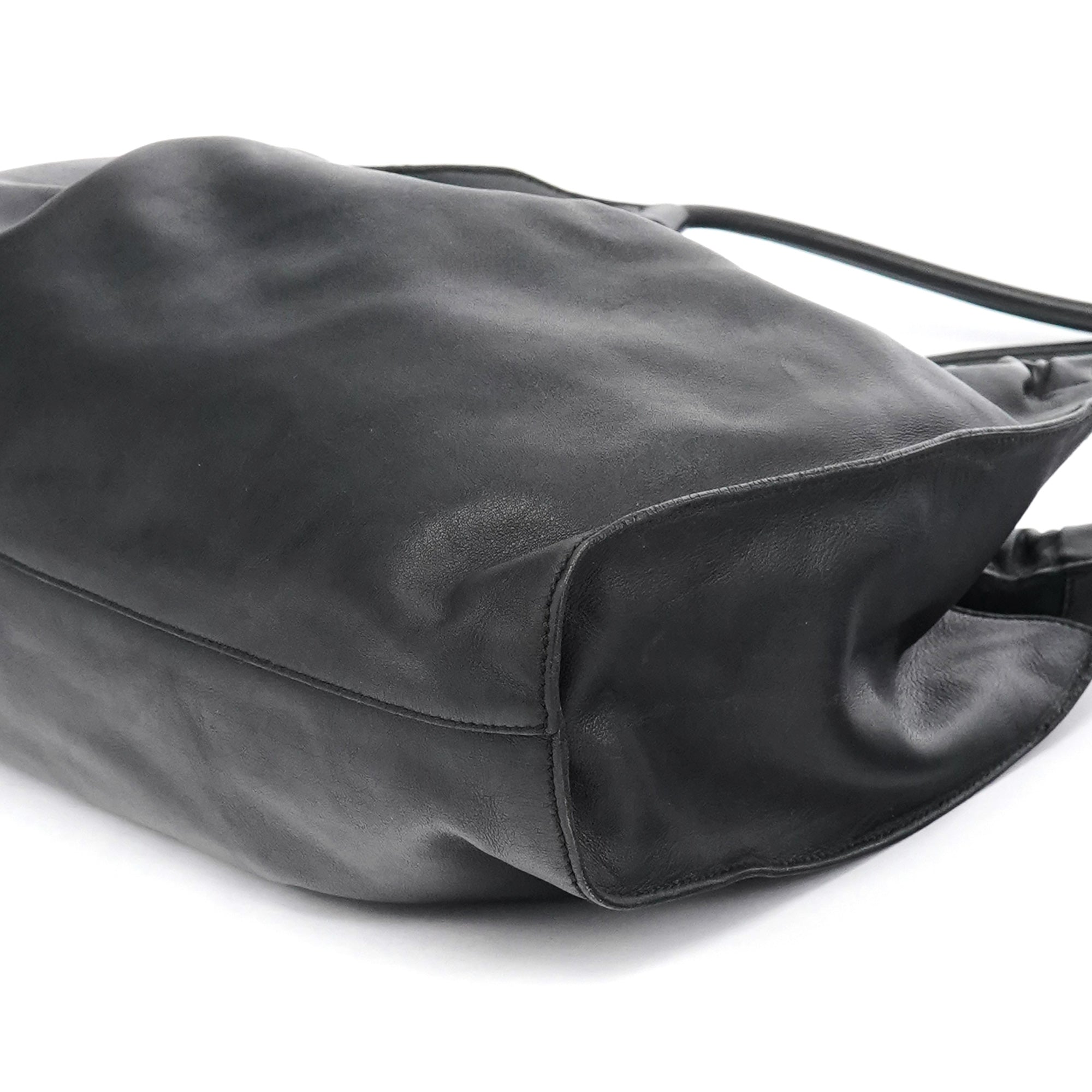 Black Ruched Leather Shoulder Bag