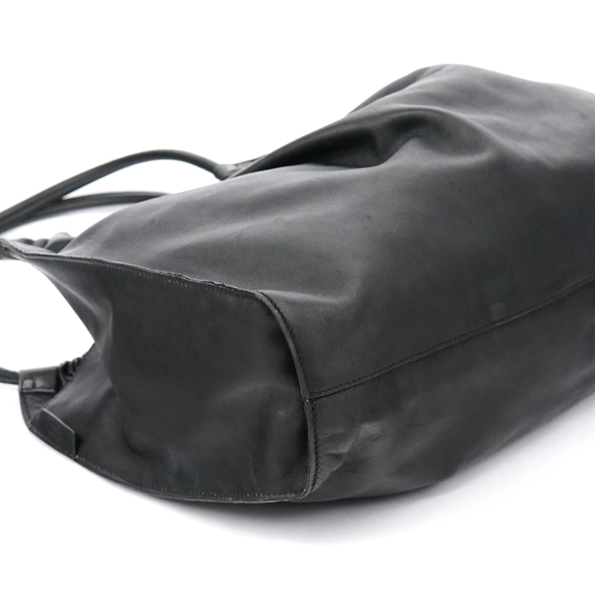 Black Ruched Leather Shoulder Bag