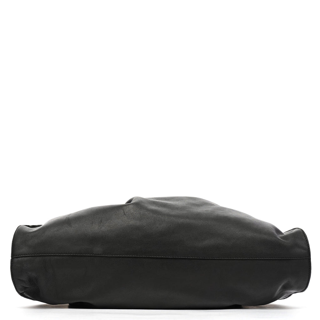 Black Ruched Leather Shoulder Bag