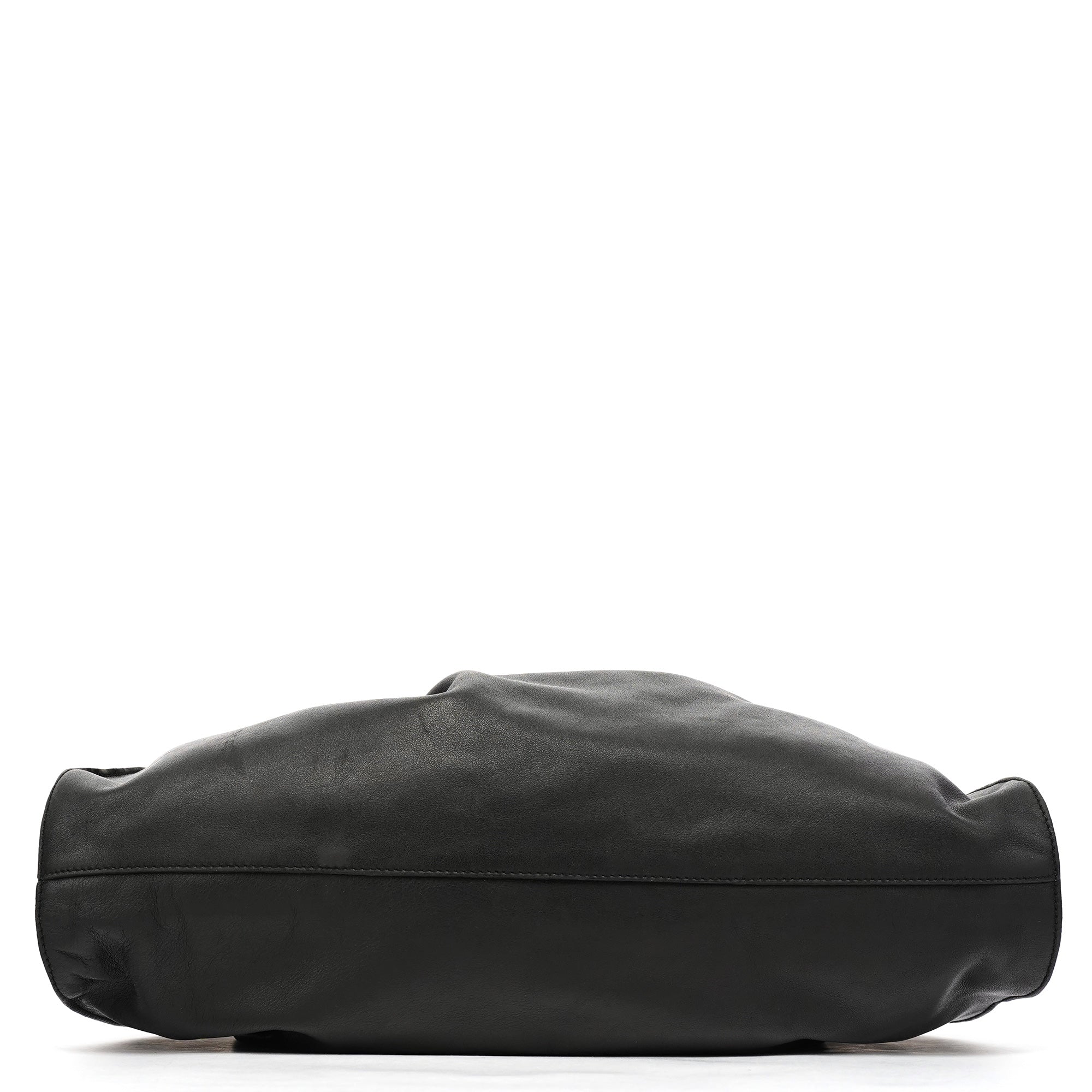 Black Ruched Leather Shoulder Bag