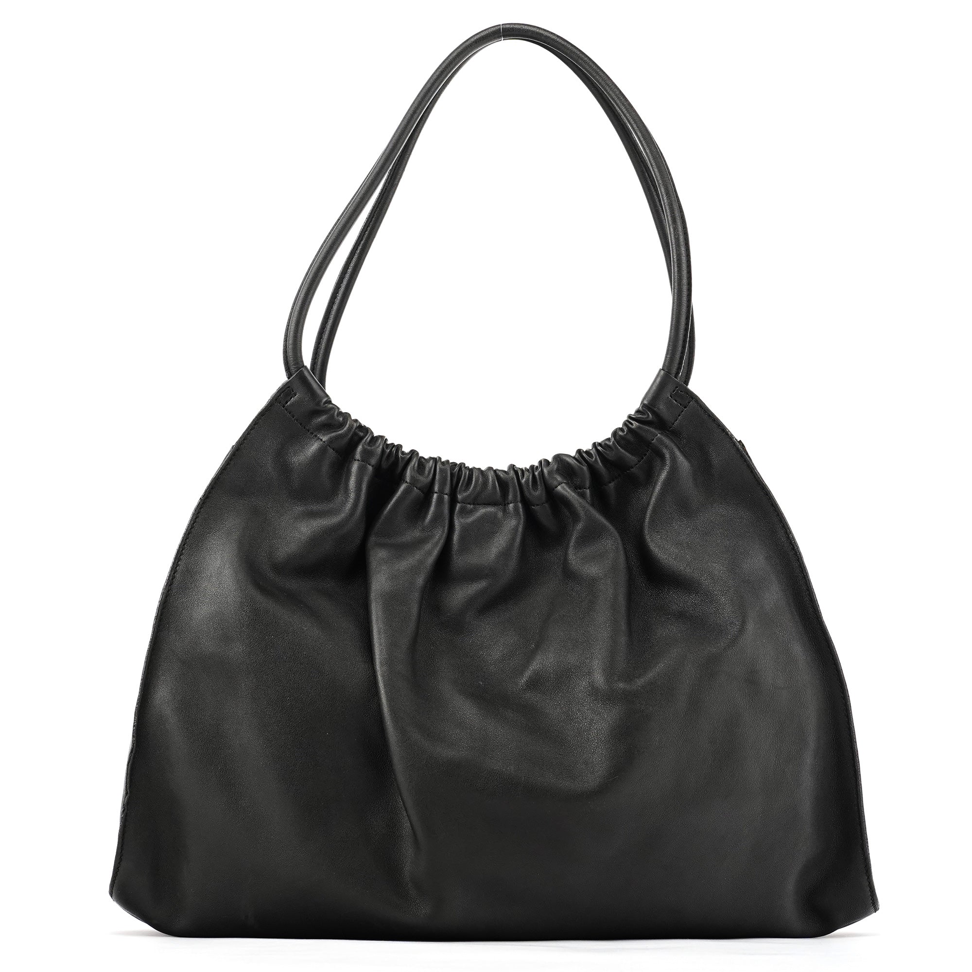 Black Ruched Leather Shoulder Bag