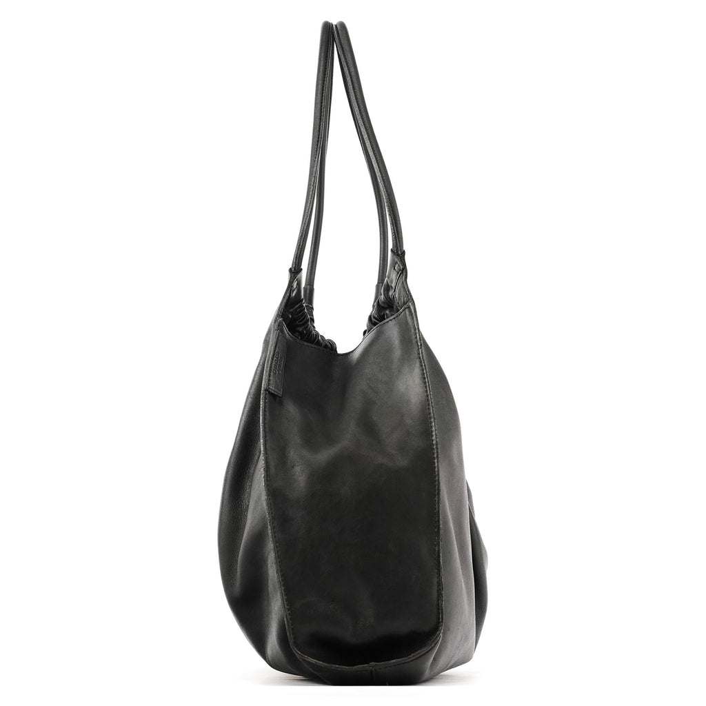 Black Ruched Leather Shoulder Bag