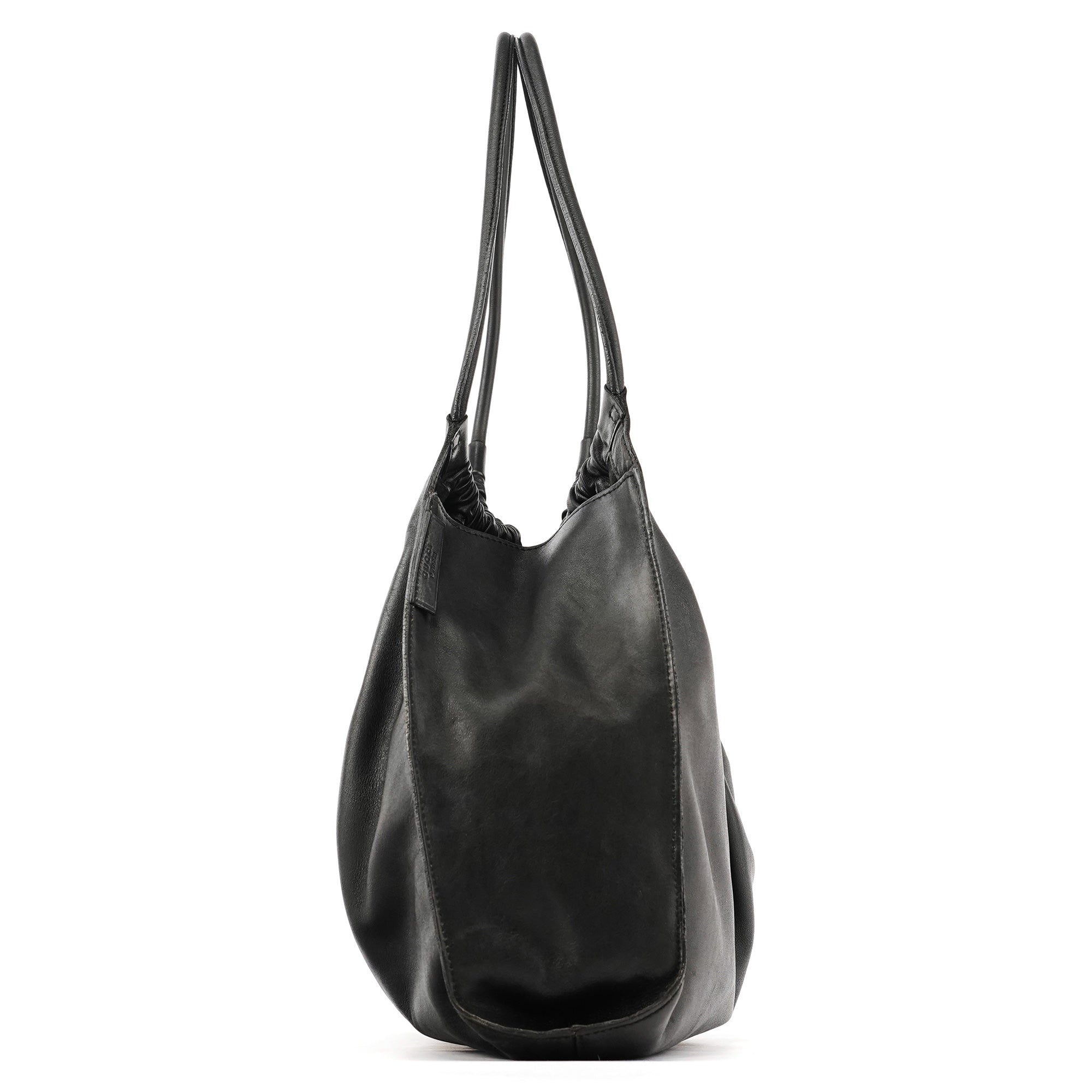Black Ruched Leather Shoulder Bag