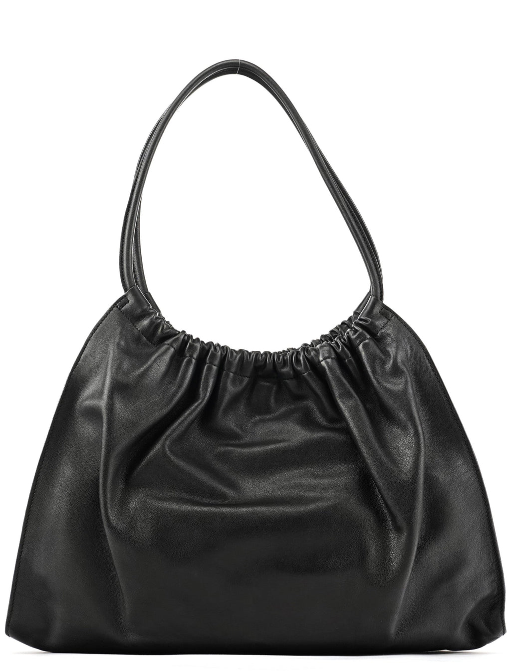 Black Ruched Leather Shoulder Bag