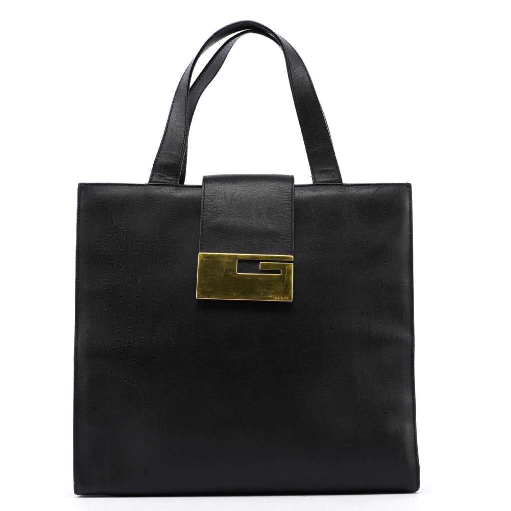 Black Square G Leather Small Tote