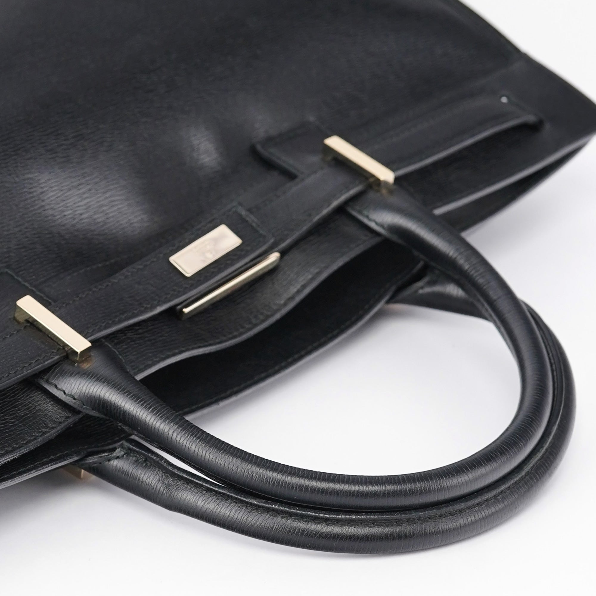 Black Structured Leather Tote Bag