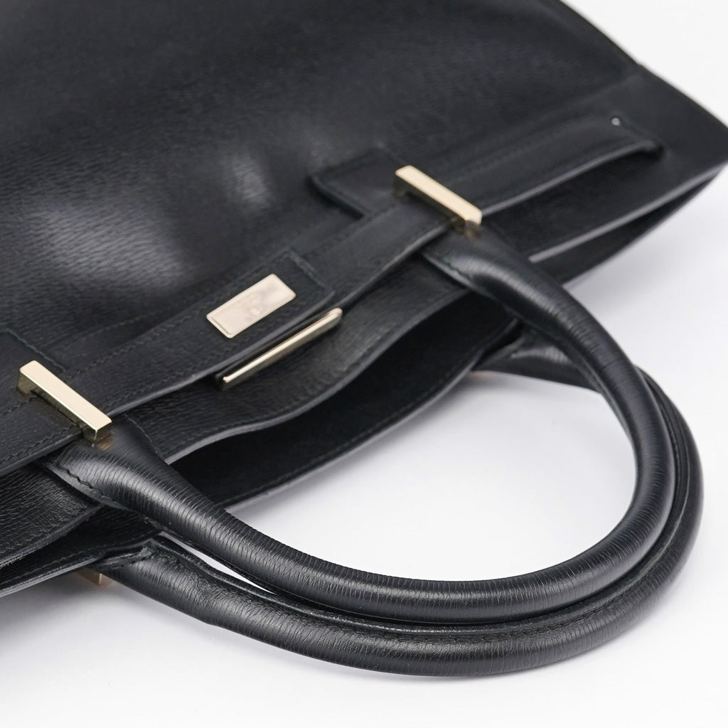 Black Structured Leather Tote Bag