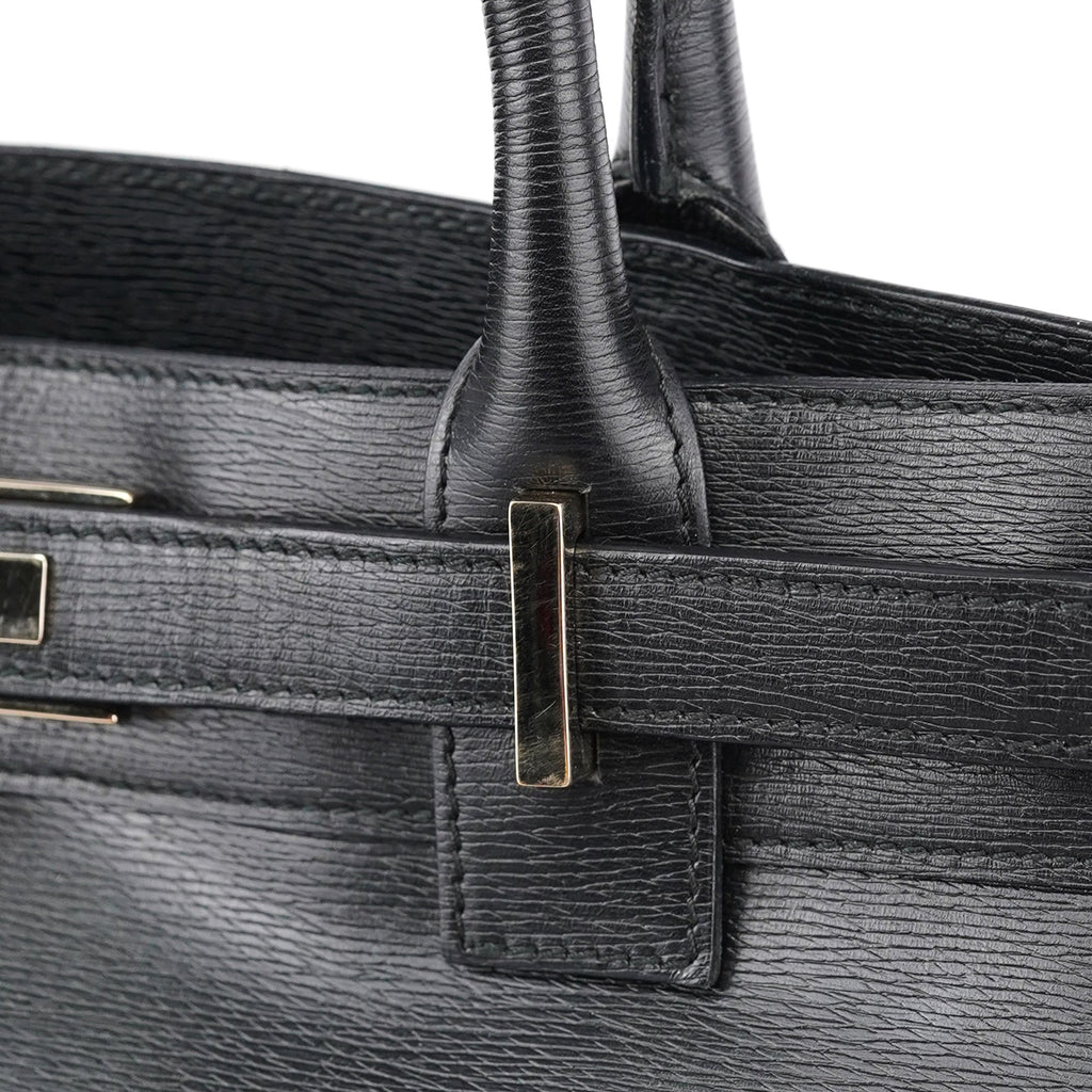 Black Structured Leather Tote Bag