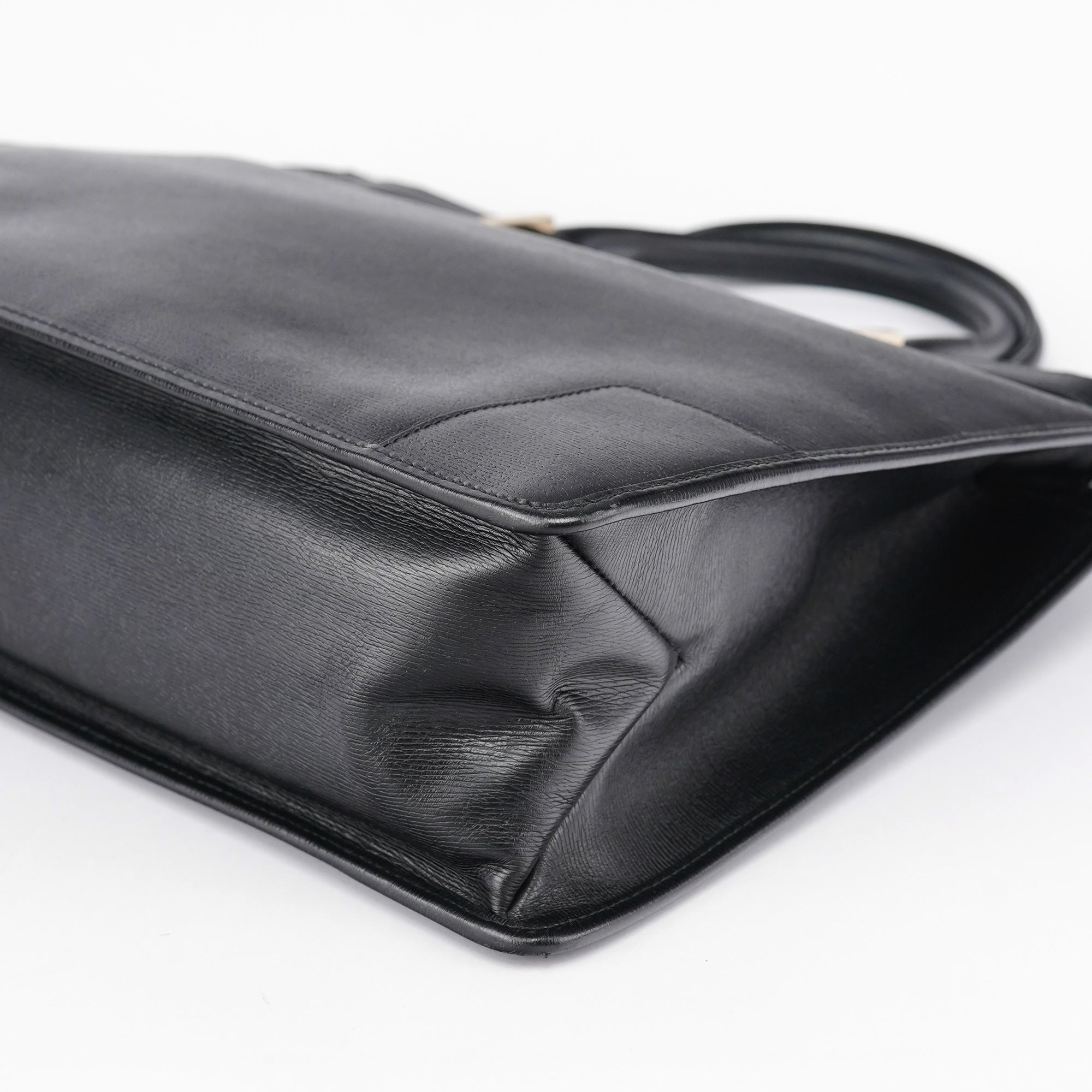 Black Structured Leather Tote Bag