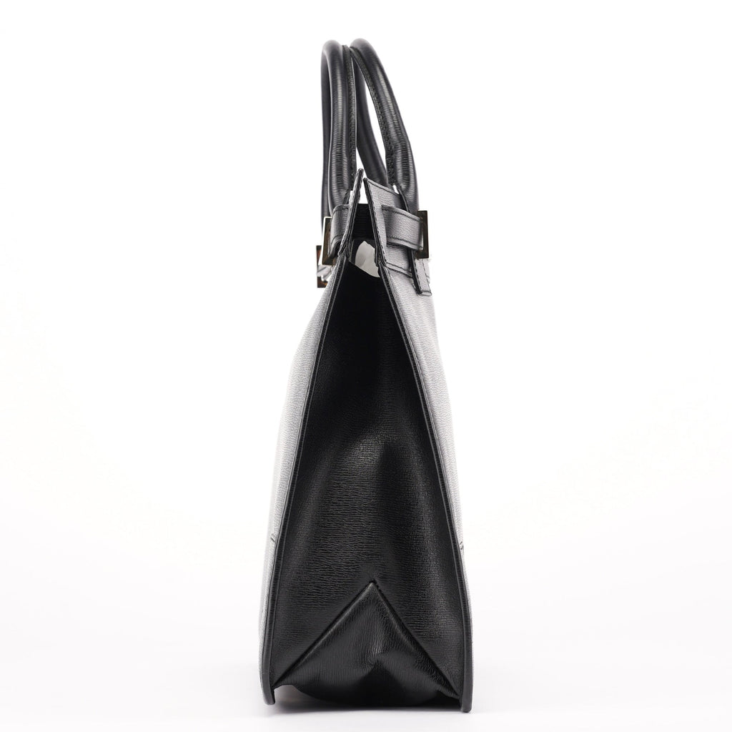 Black Structured Leather Tote Bag