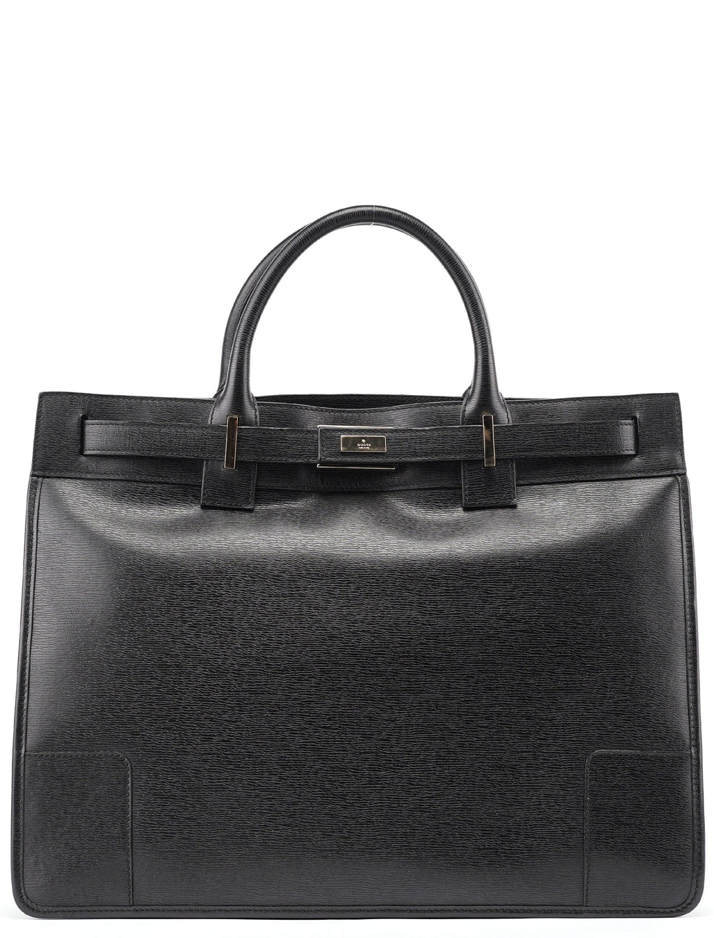 Black Structured Leather Tote Bag
