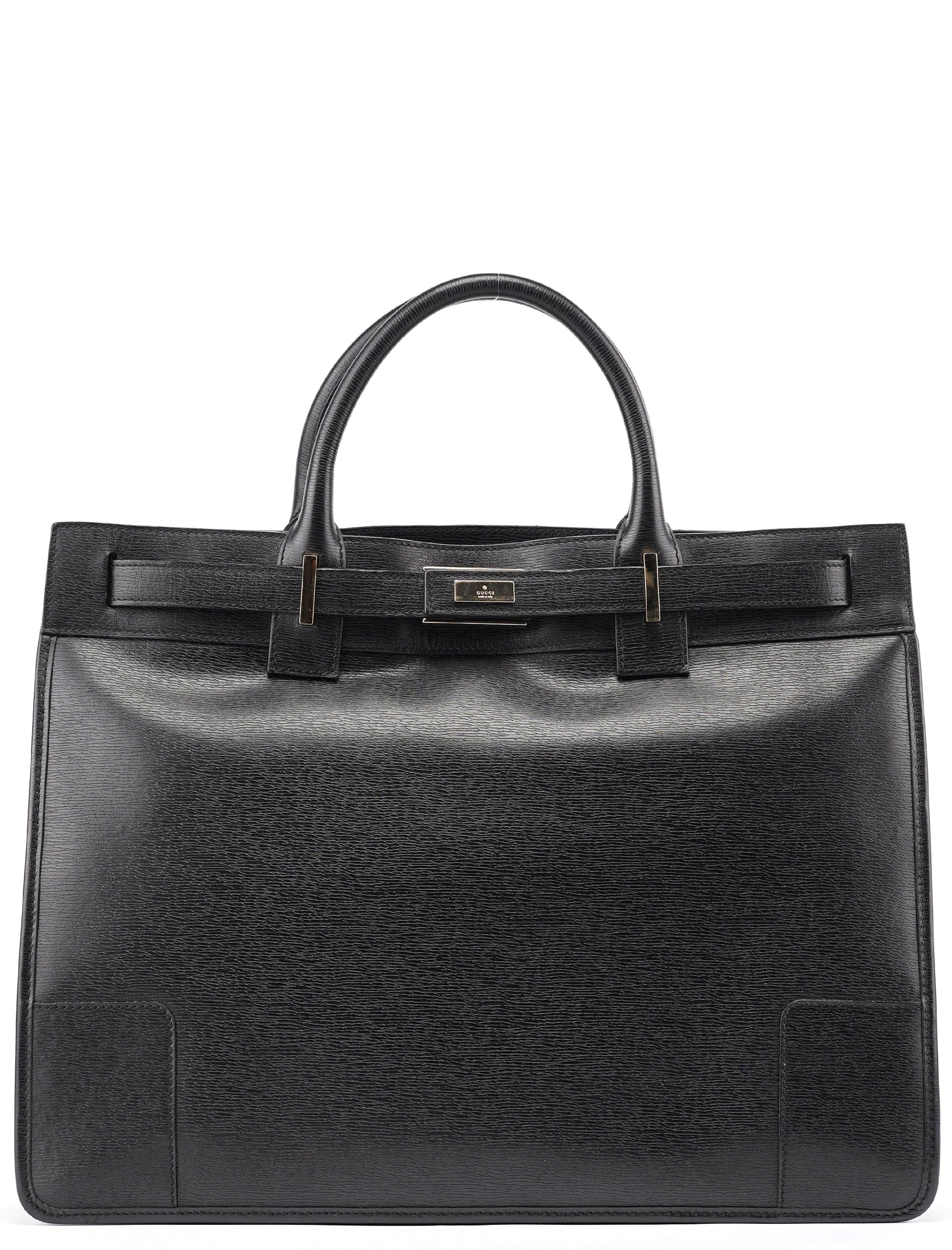 Black Structured Leather Tote Bag