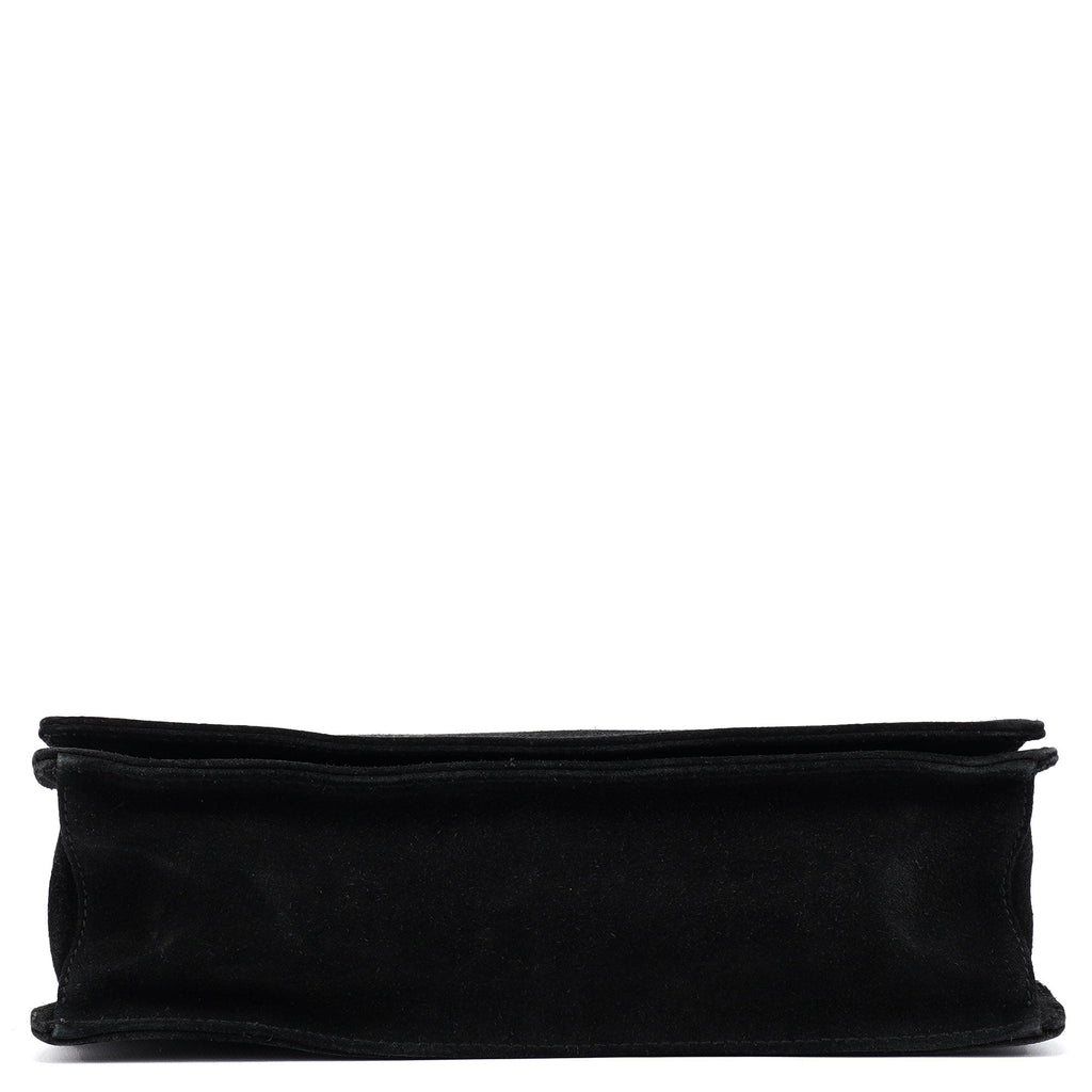 Black Suede Bamboo Flap Shoulder Bag