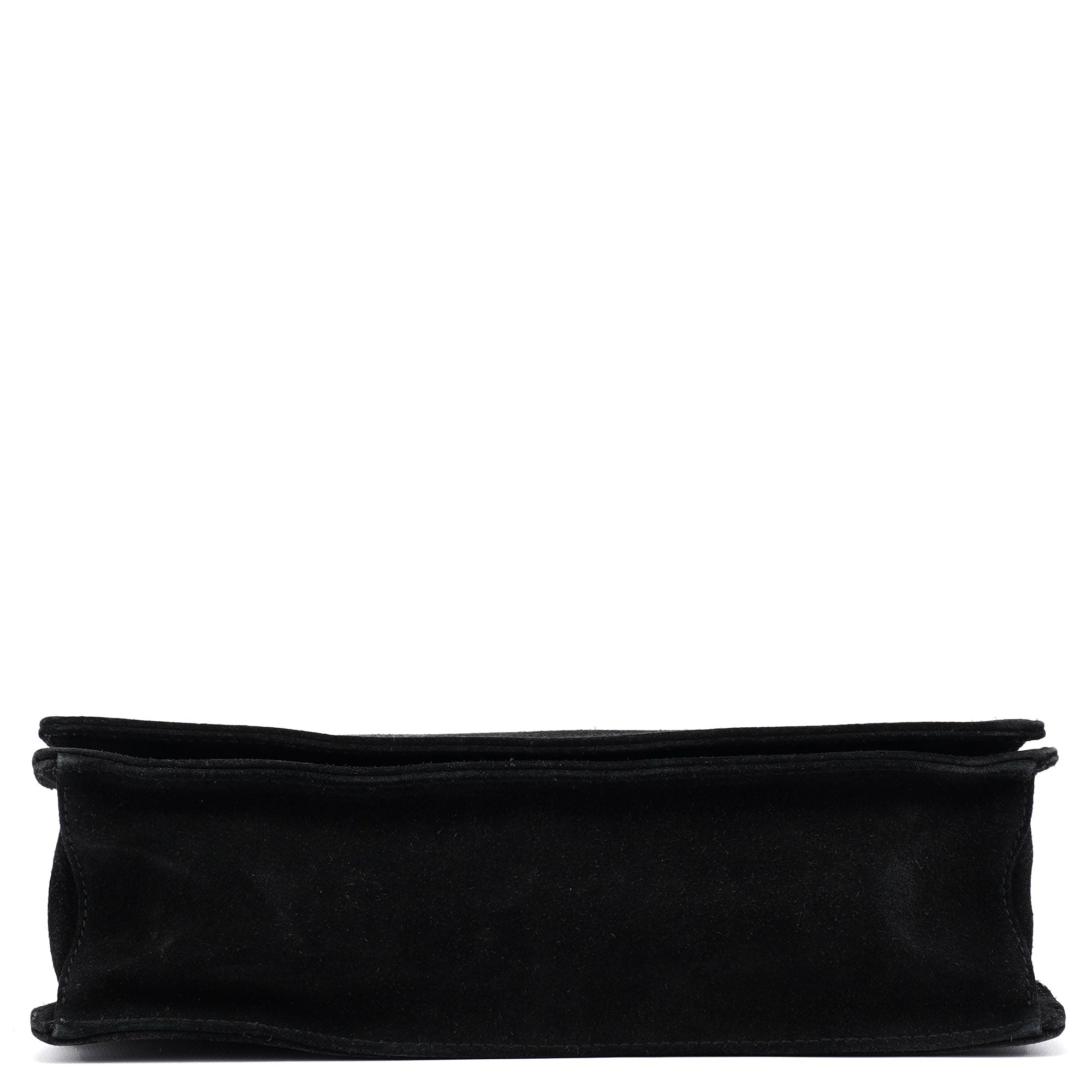 Black Suede Bamboo Flap Shoulder Bag