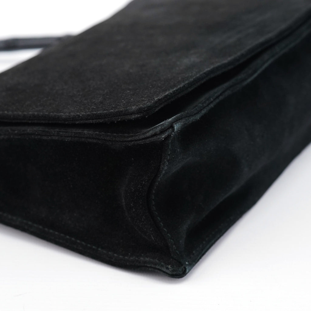 Black Suede Bamboo Flap Shoulder Bag