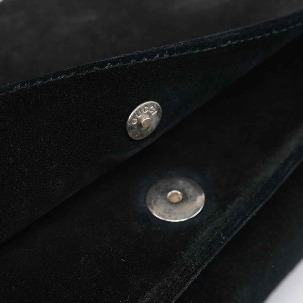 Black Suede Bamboo Flap Shoulder Bag