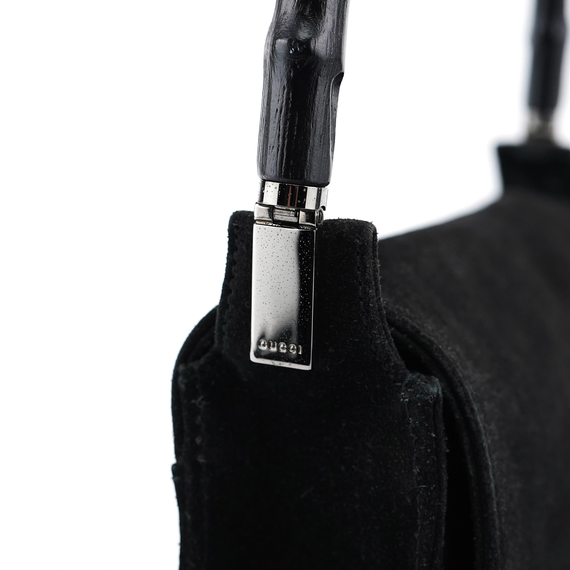 Black Suede Bamboo Flap Shoulder Bag