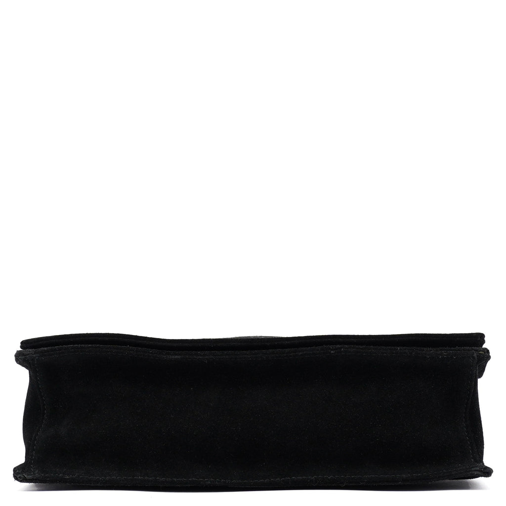 Black Suede Bamboo Flap Shoulder Bag