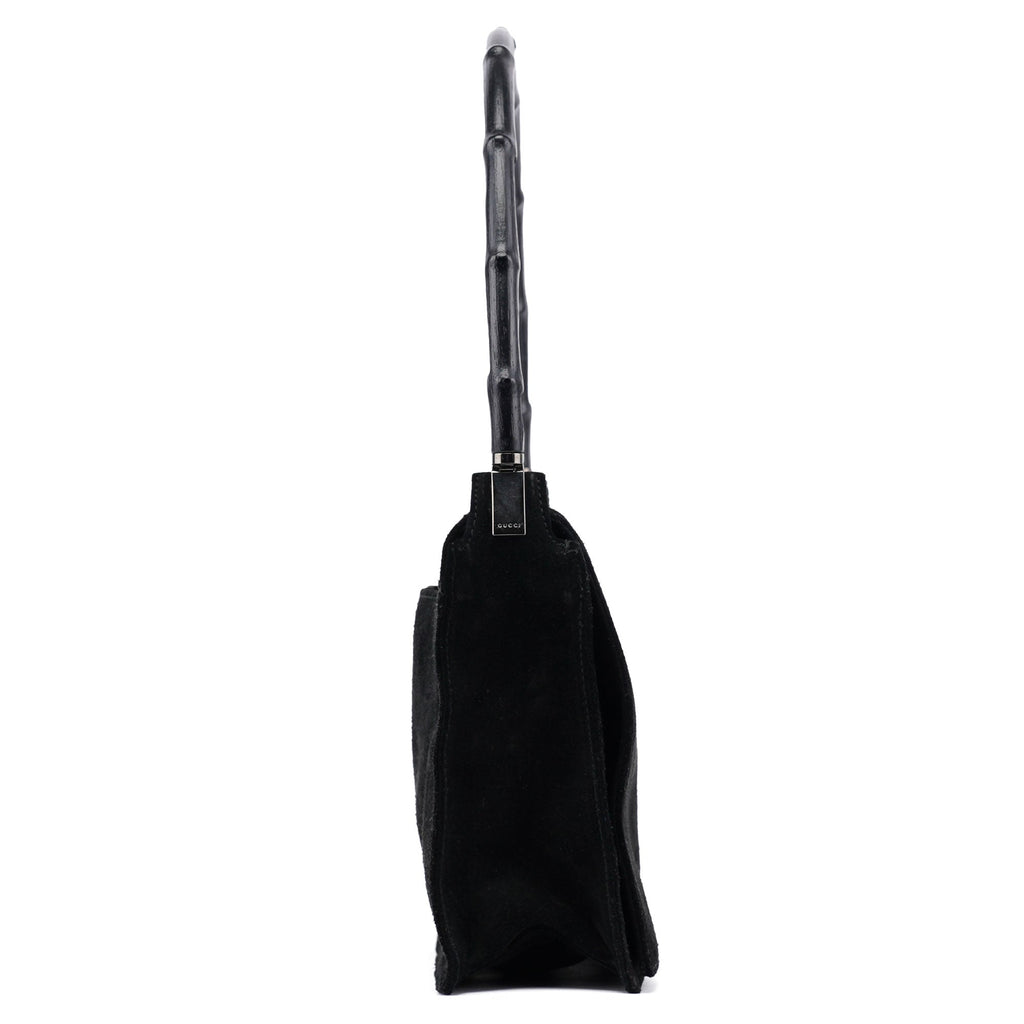 Black Suede Bamboo Flap Shoulder Bag