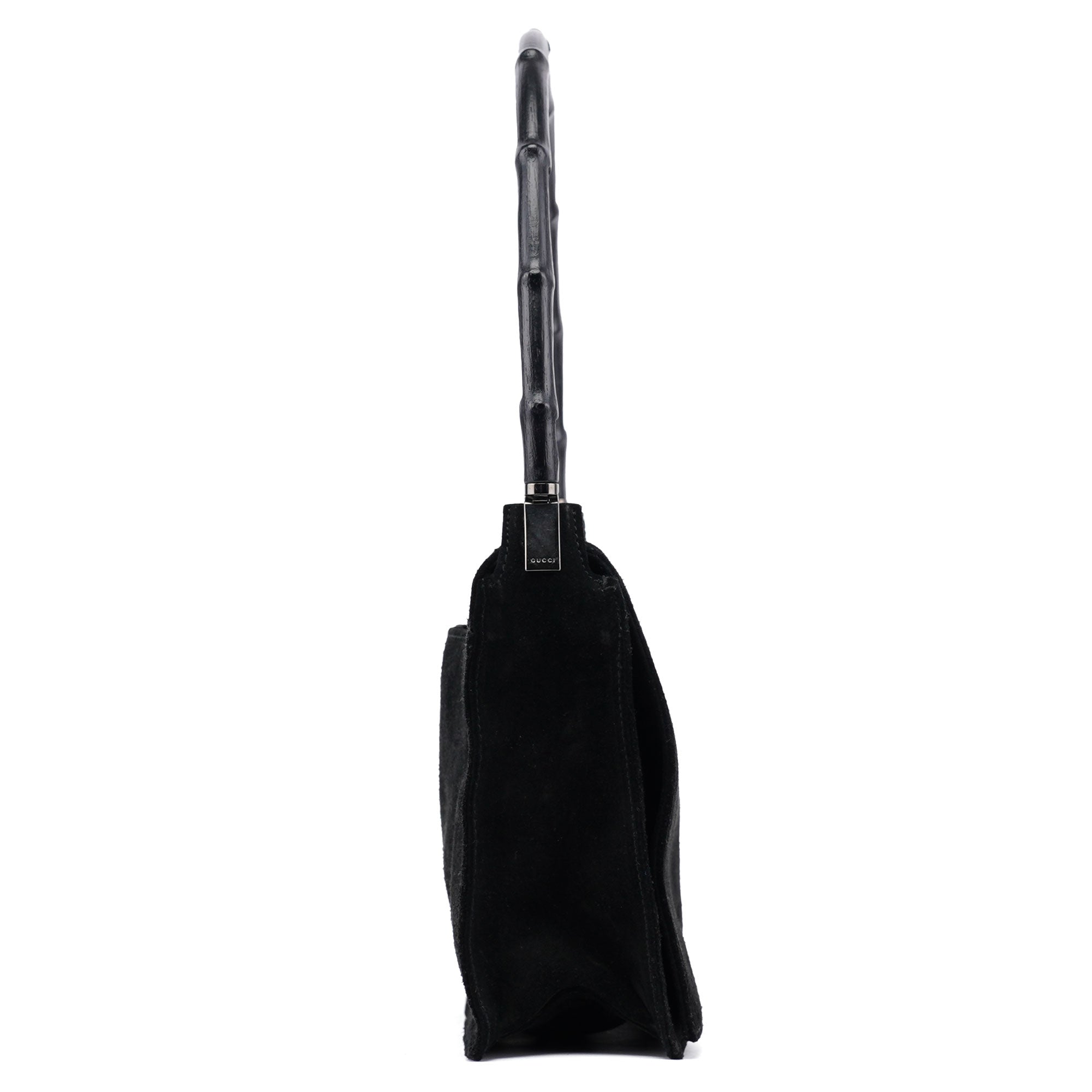 Black Suede Bamboo Flap Shoulder Bag