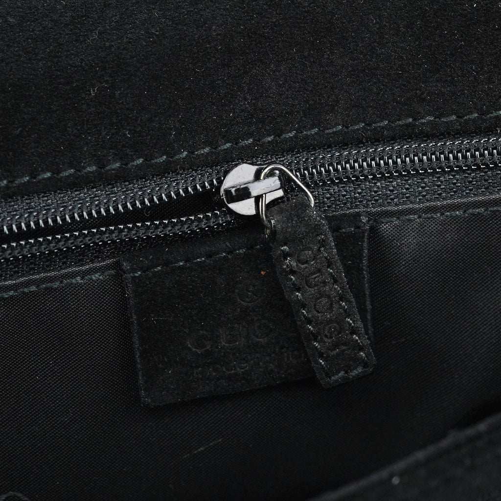 Black Suede Bamboo Flap Shoulder Bag