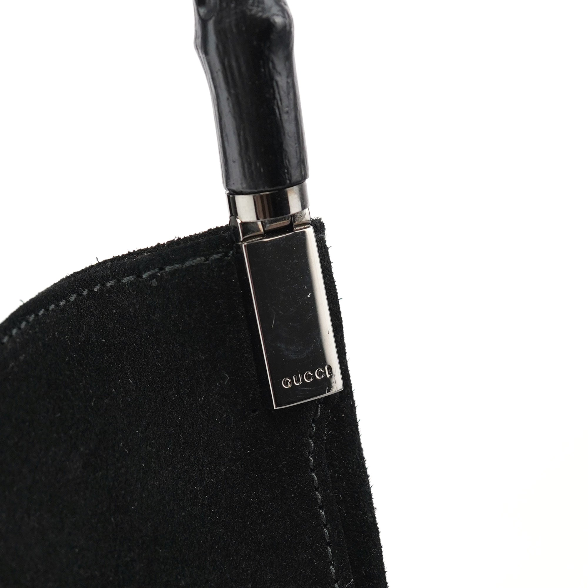 Black Suede Bamboo Hobo Shoulder Bag