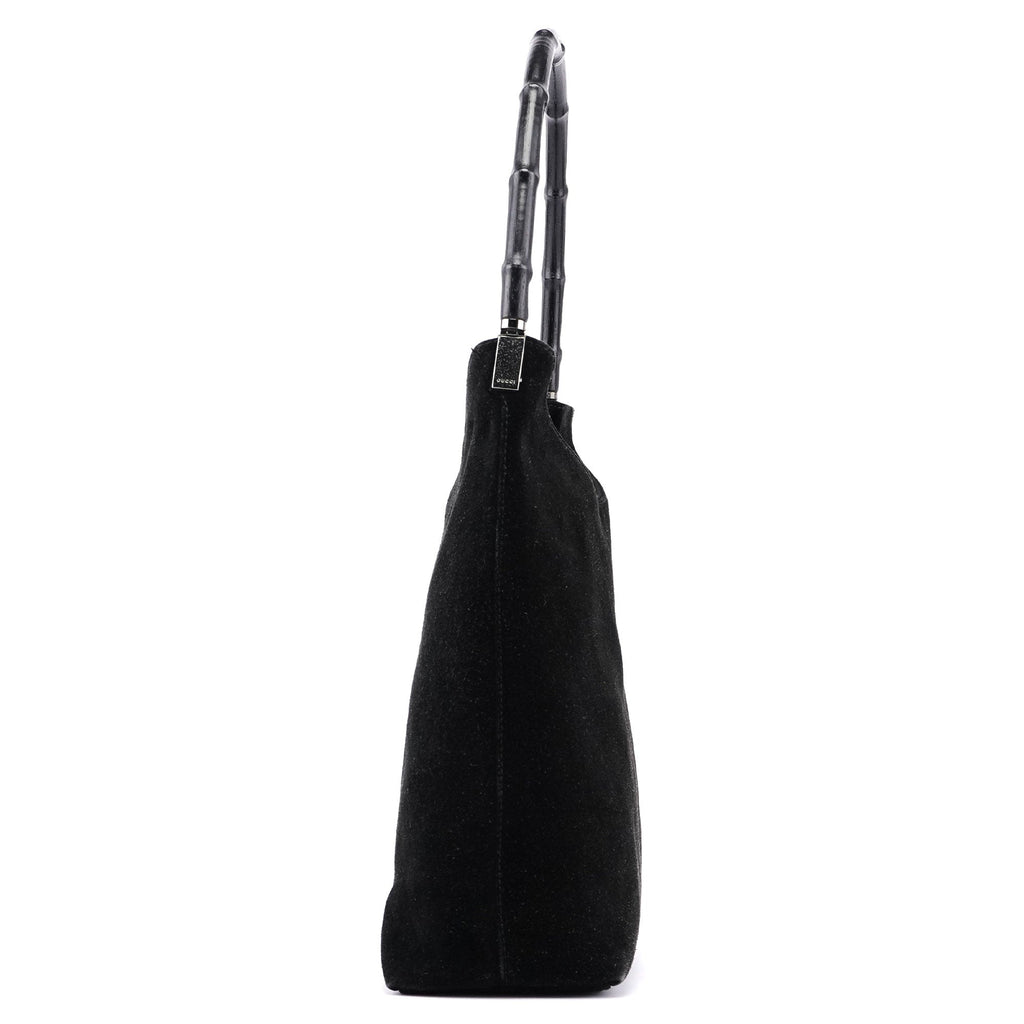 Black Suede Bamboo Hobo Shoulder Bag
