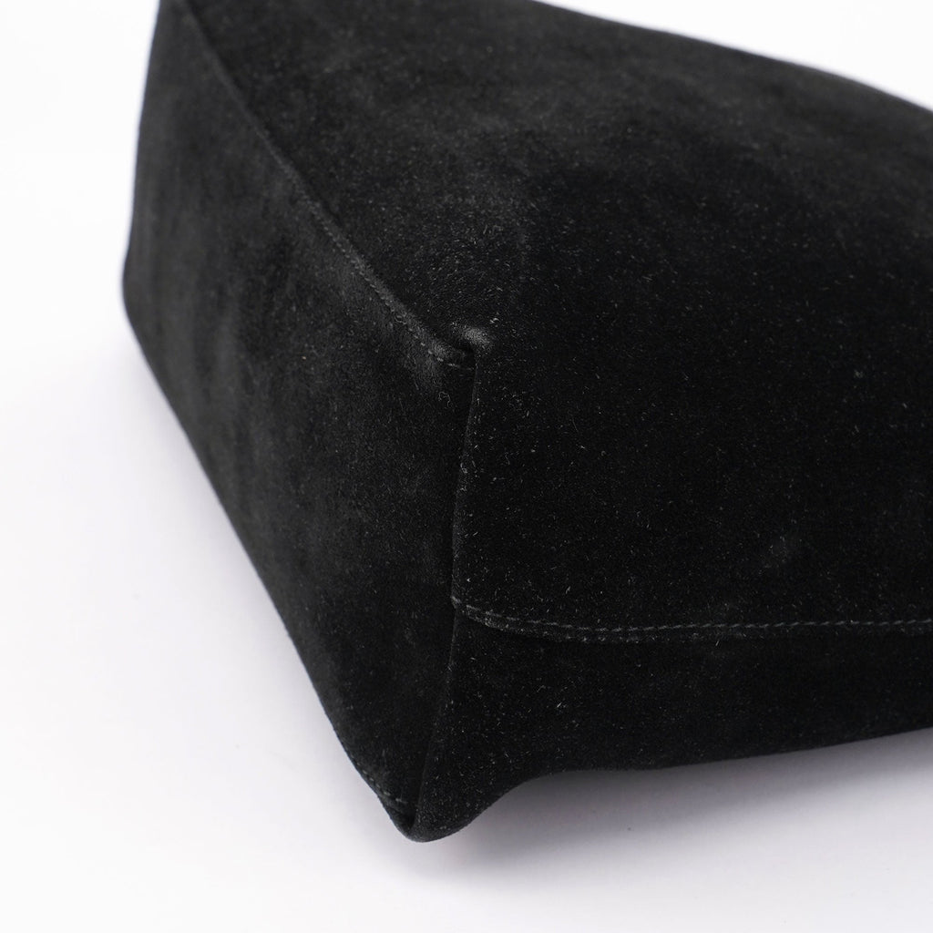 Black Suede Bamboo Hobo Shoulder Bag