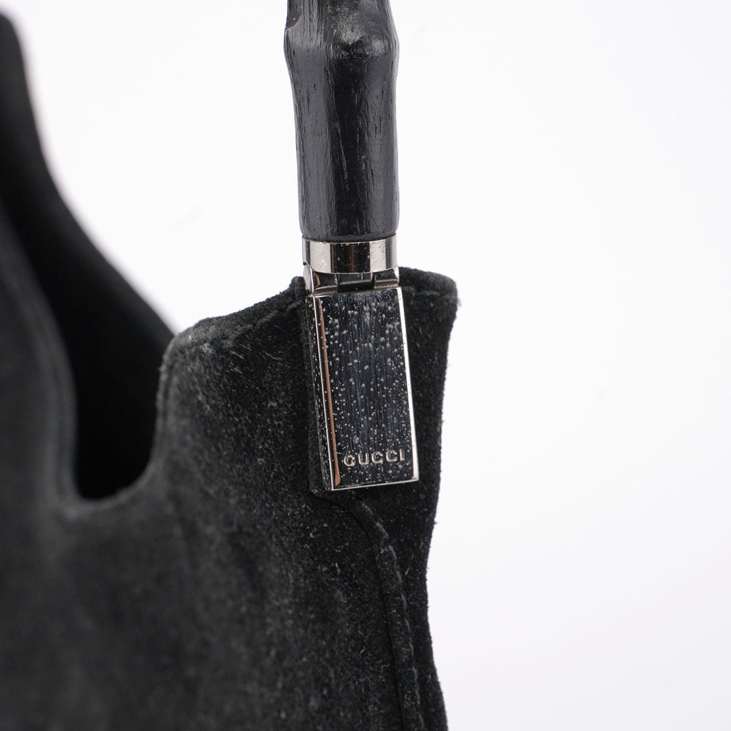 Black Suede Bamboo Hobo Shoulder Bag