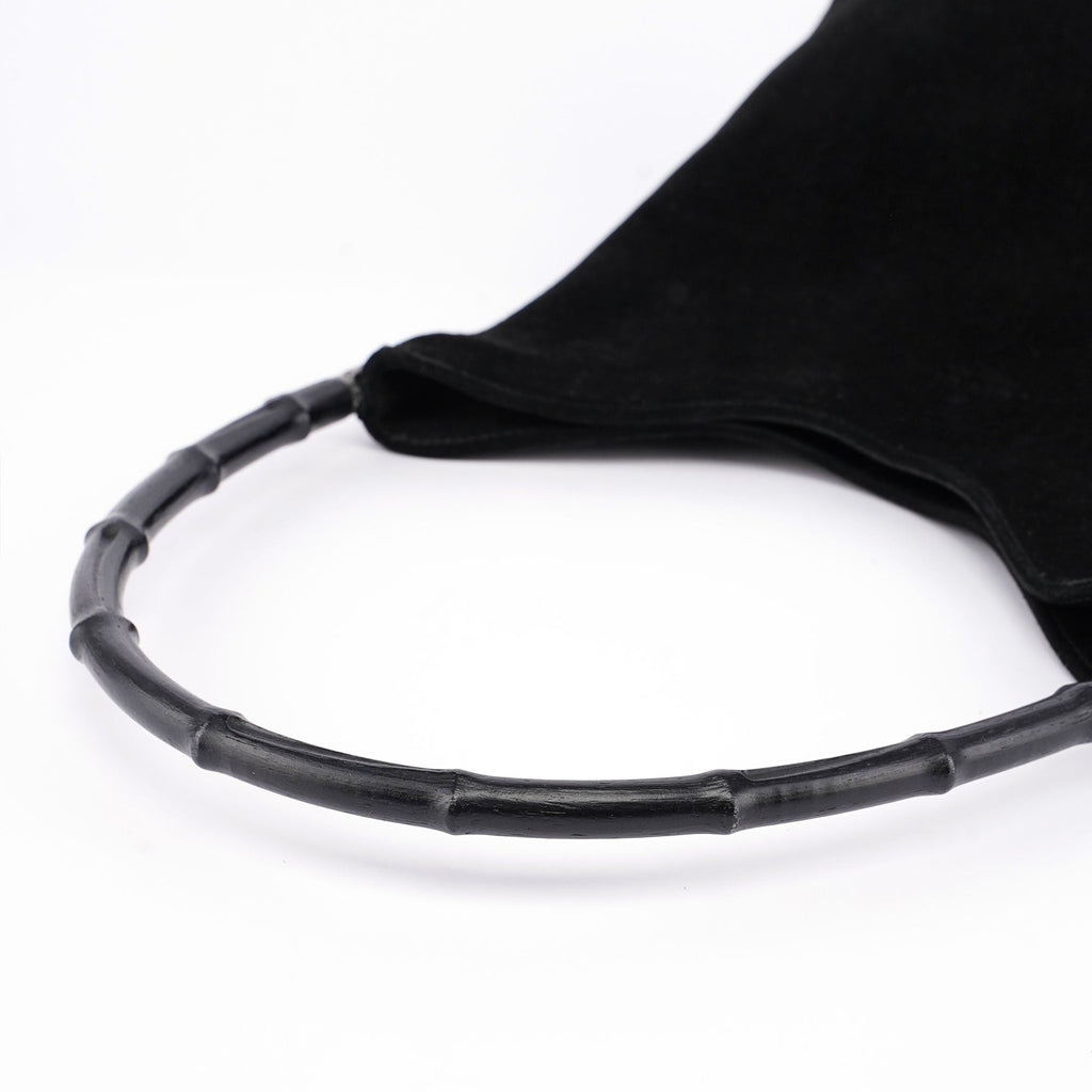 Black Suede Bamboo Hobo Shoulder Bag