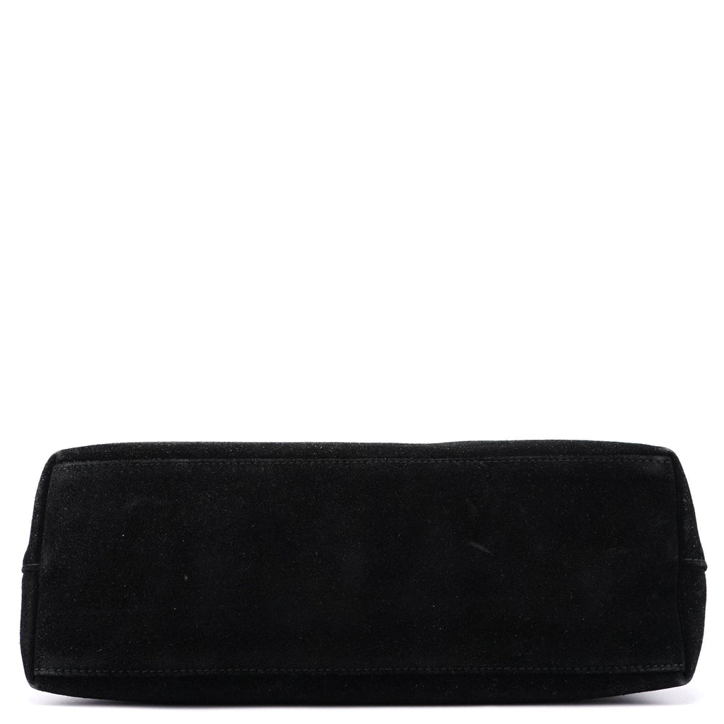 Black Suede Bamboo Hobo Shoulder Bag