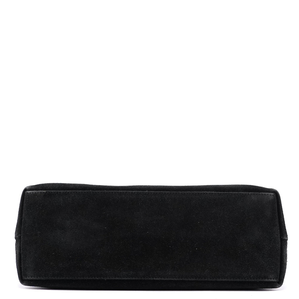 Black Suede Bamboo Hobo Shoulder Bag