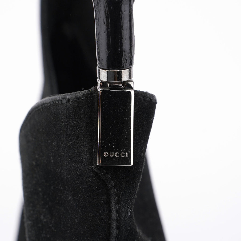 Black Suede Bamboo Hobo Shoulder Bag