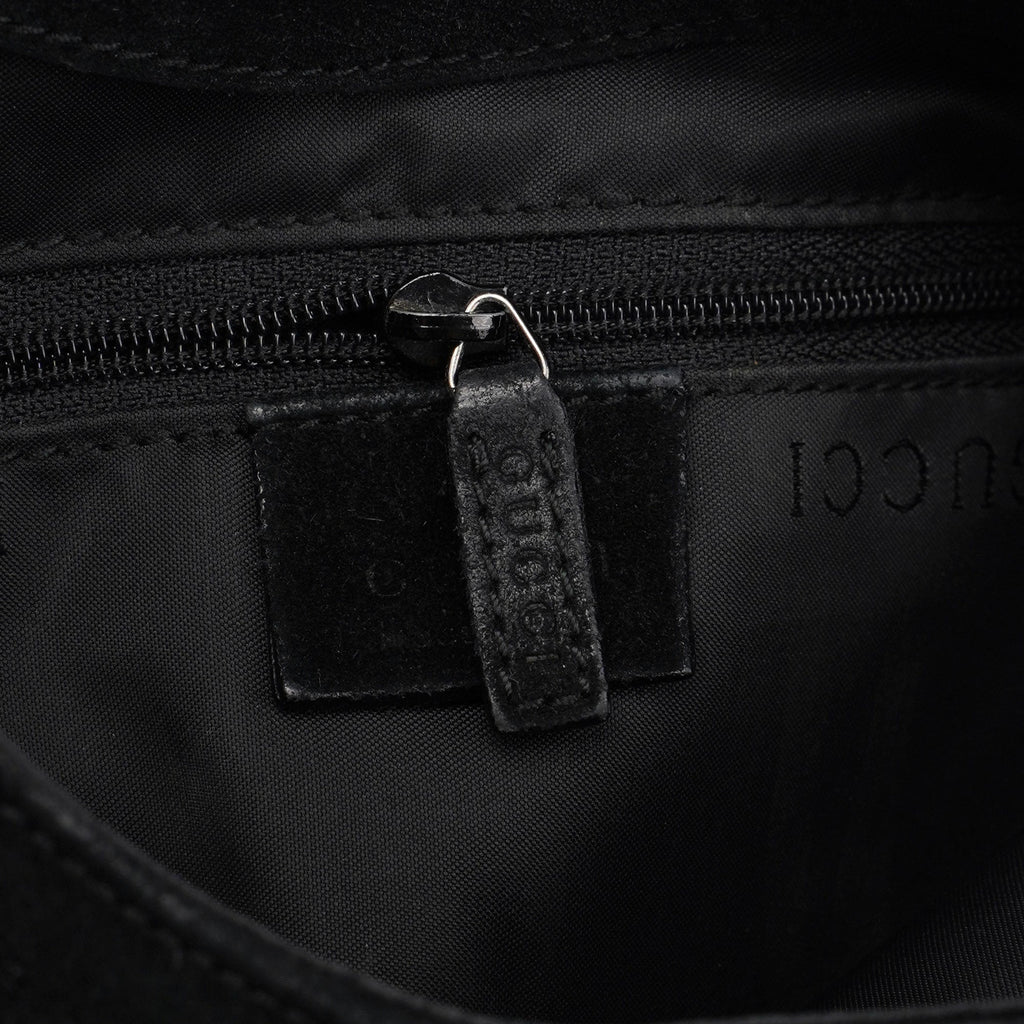 Black Suede Bamboo Hobo Shoulder Bag