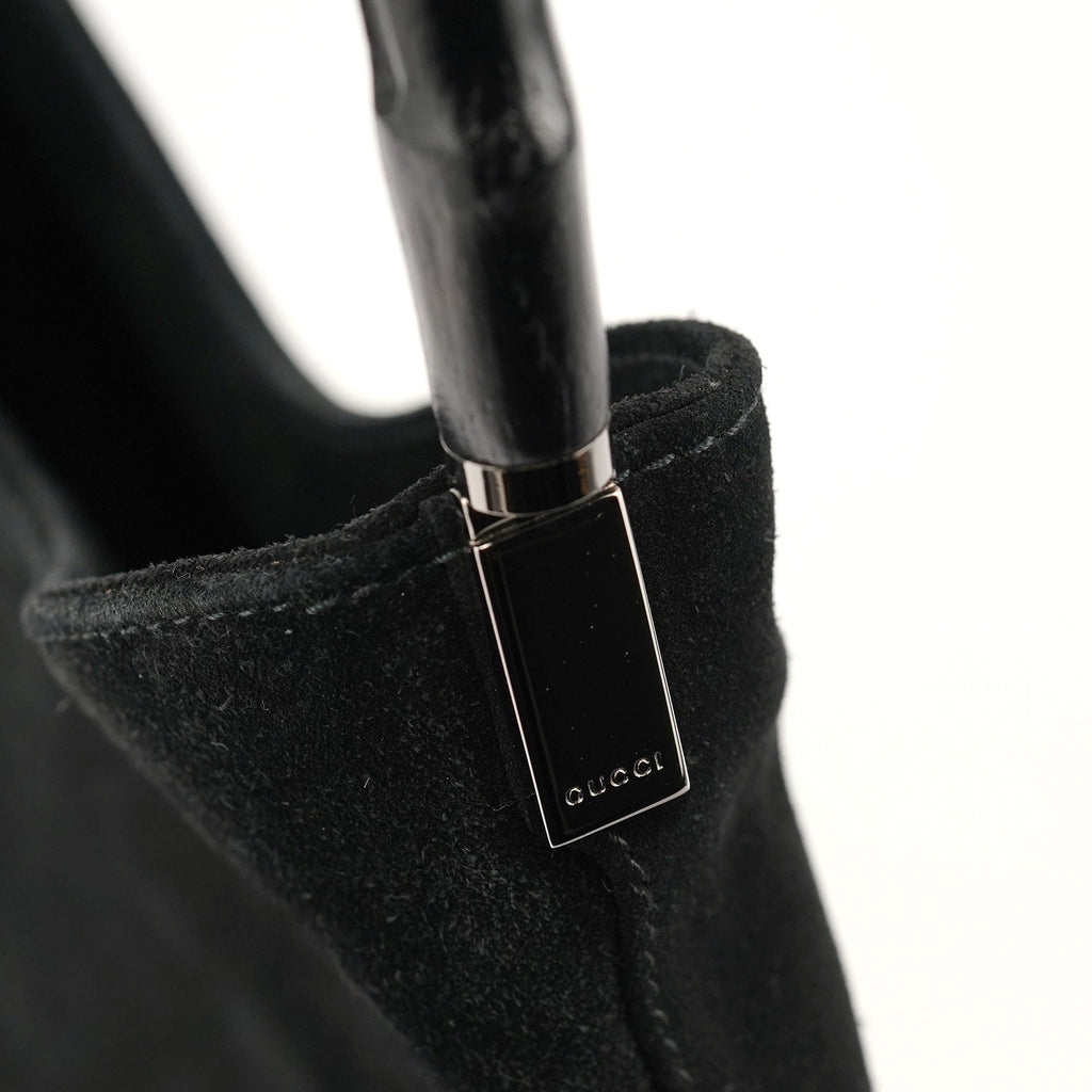 Black Suede Bamboo Shoulder Bag