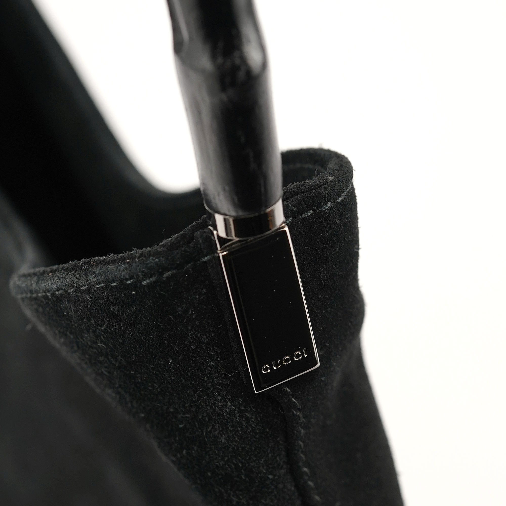 Black Suede Bamboo Shoulder Bag