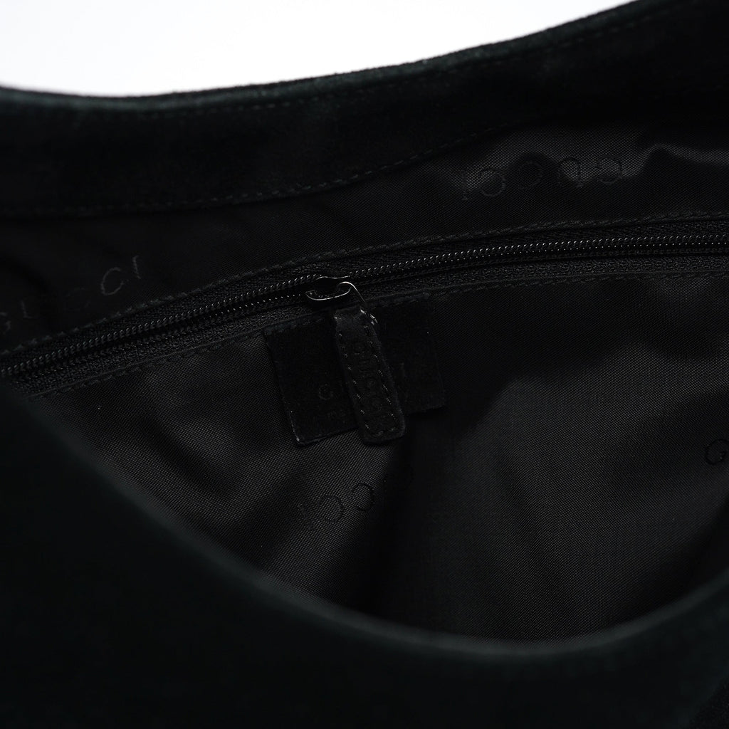 Black Suede Bamboo Shoulder Bag