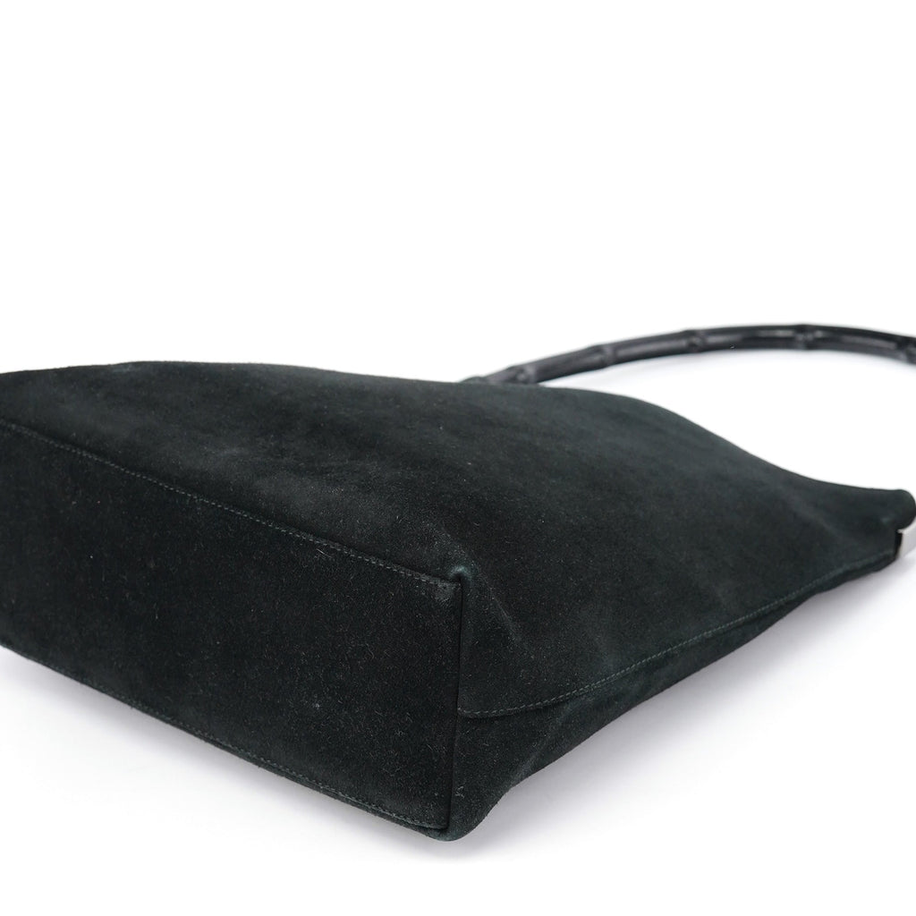 Black Suede Bamboo Shoulder Bag