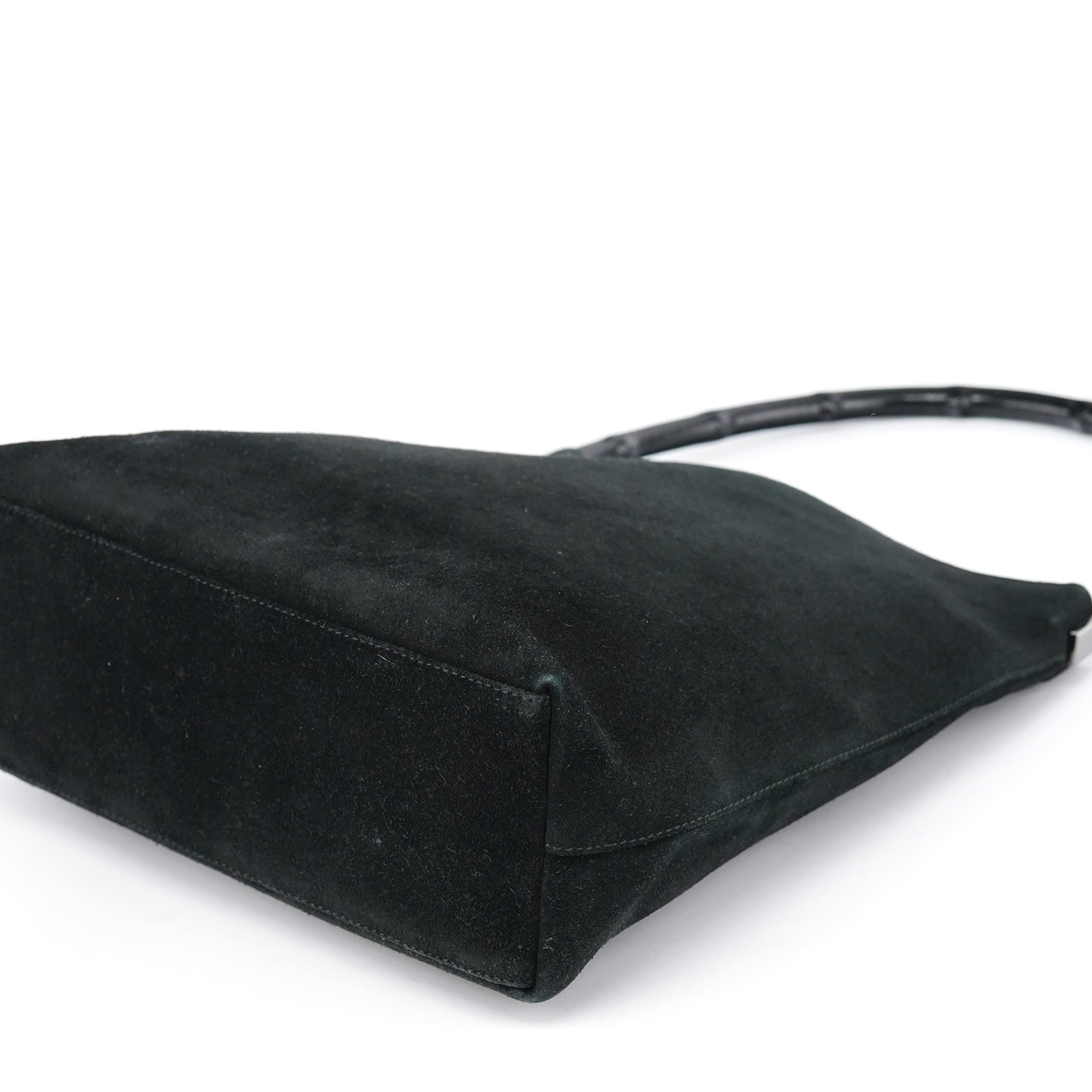 Black Suede Bamboo Shoulder Bag
