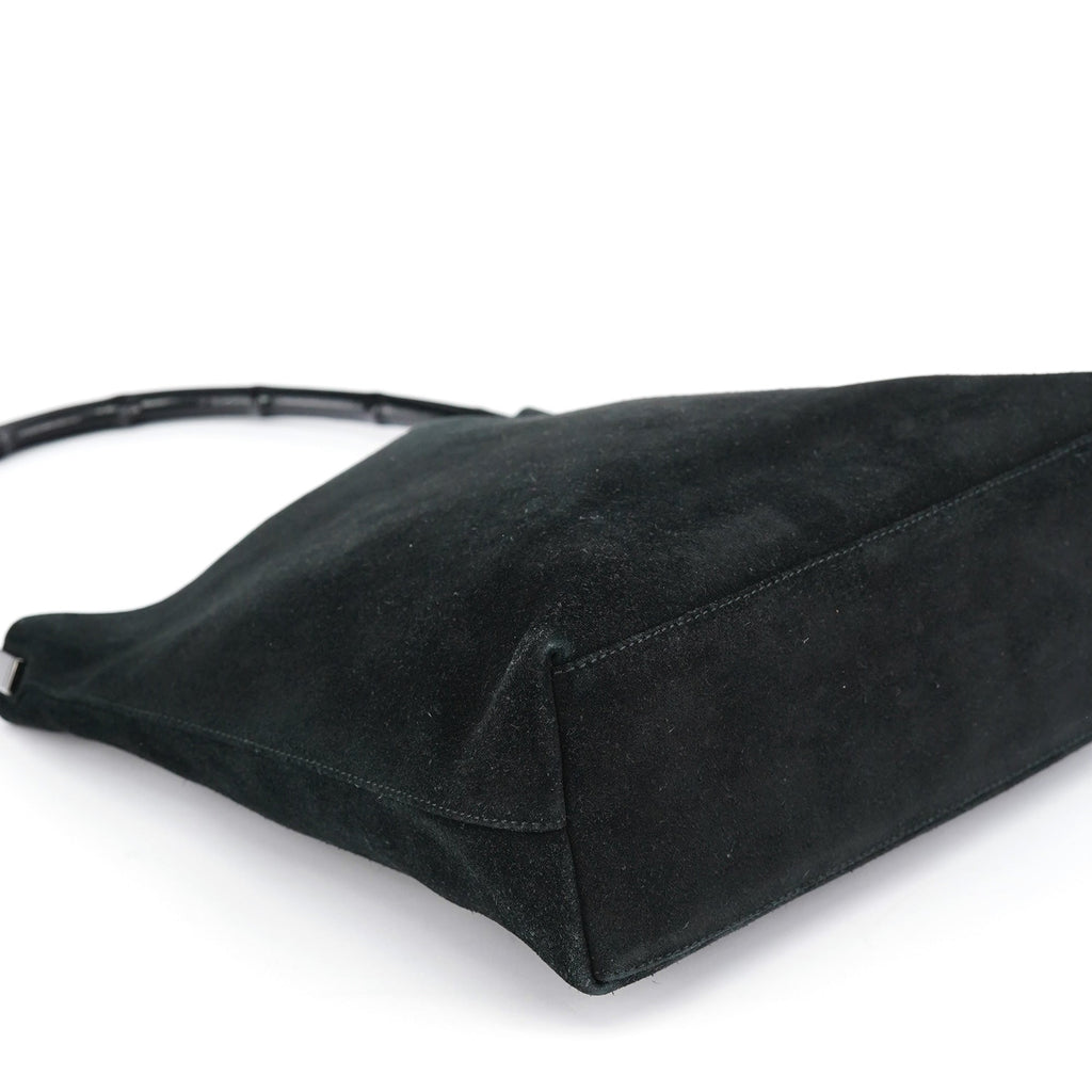 Black Suede Bamboo Shoulder Bag