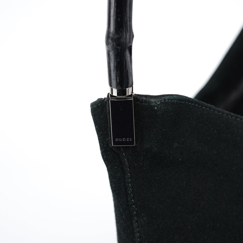 Black Suede Bamboo Shoulder Bag