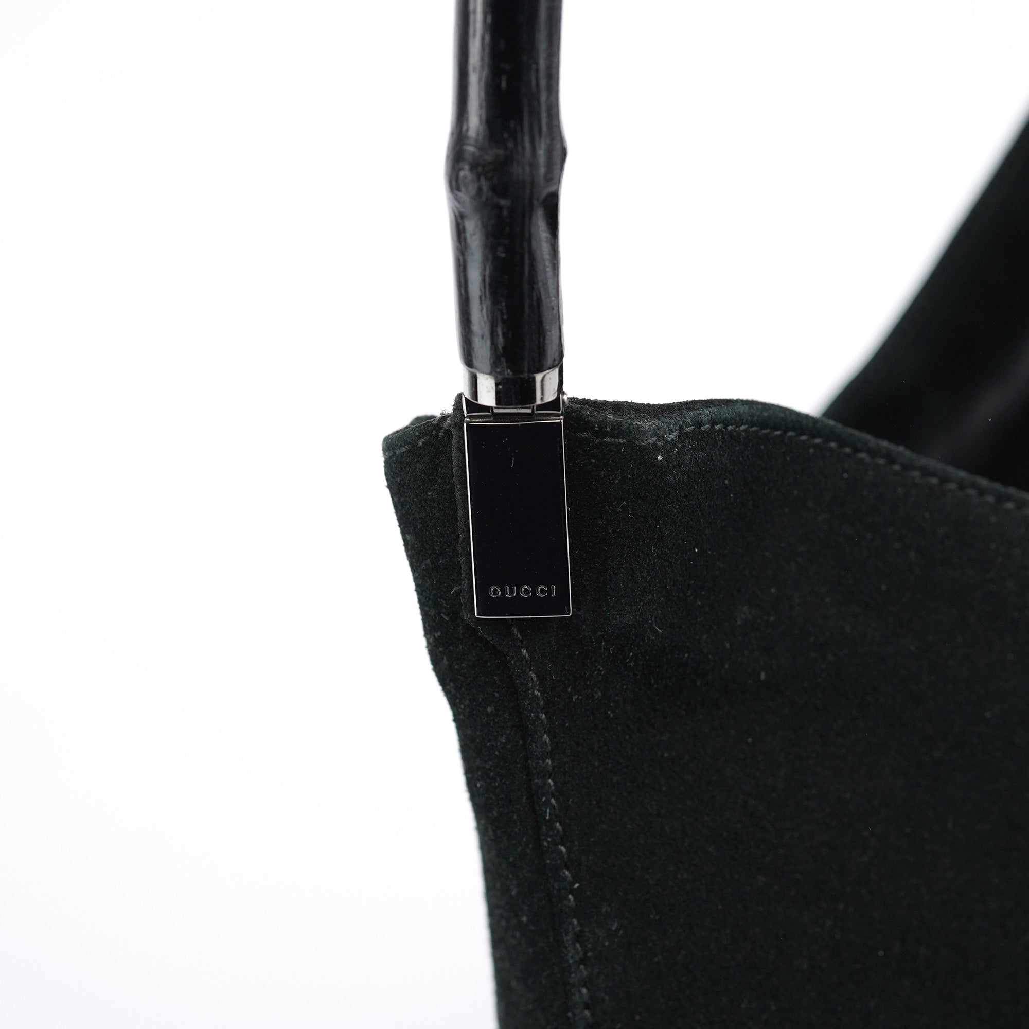 Black Suede Bamboo Shoulder Bag