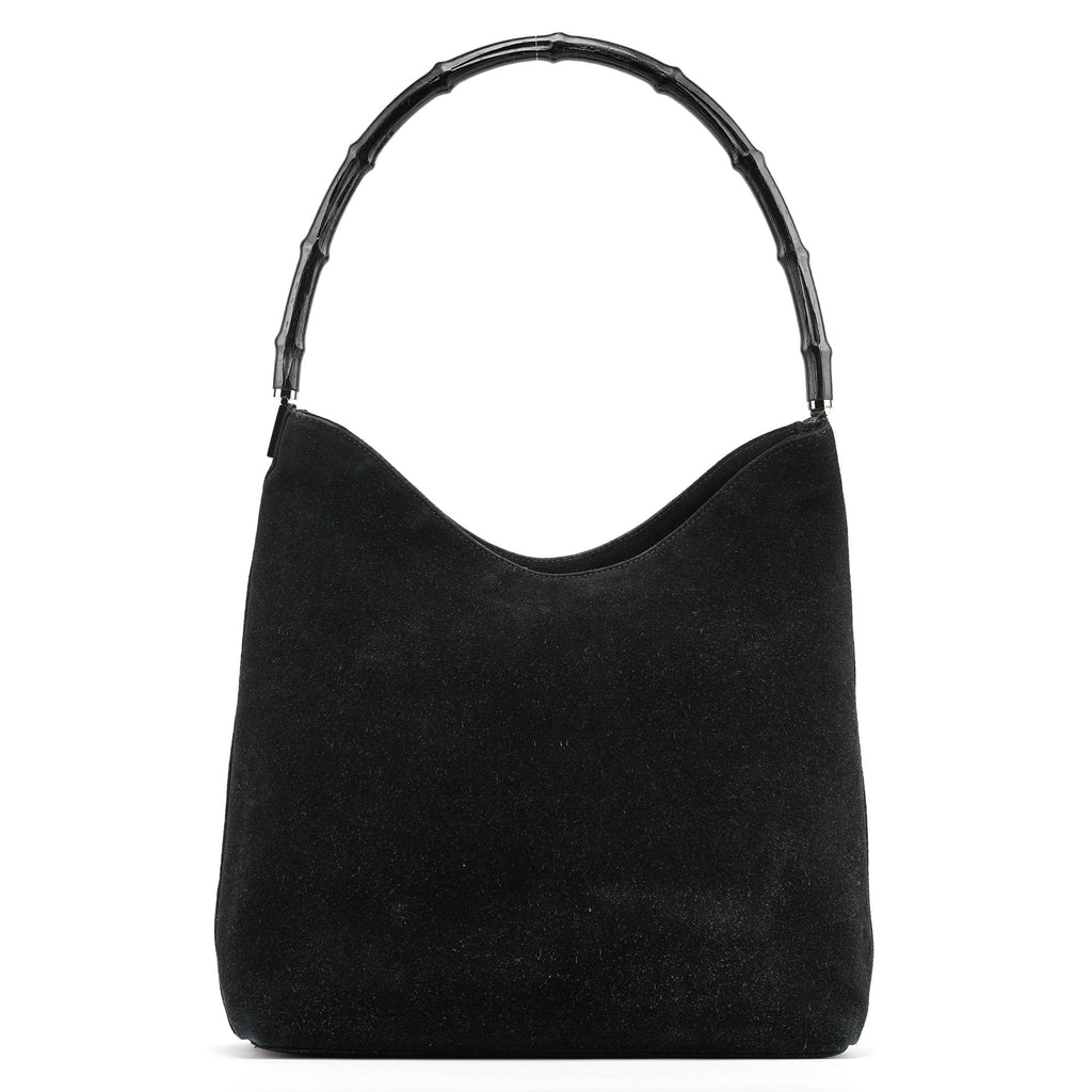 Black Suede Bamboo Shoulder Bag
