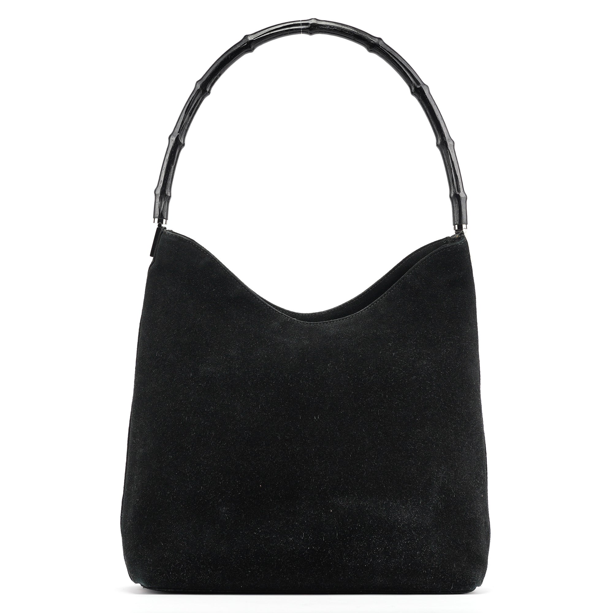 Black Suede Bamboo Shoulder Bag