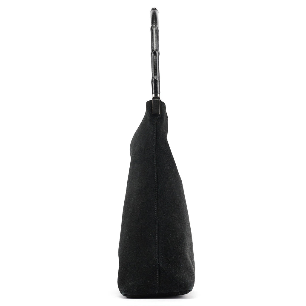 Black Suede Bamboo Shoulder Bag