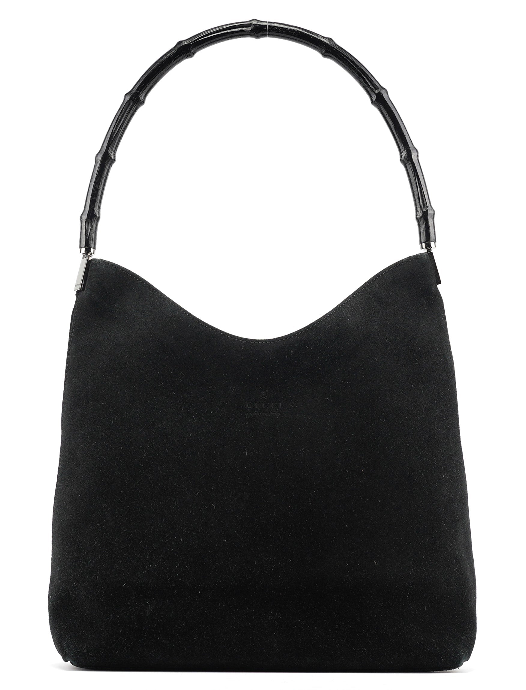 Black Suede Bamboo Shoulder Bag