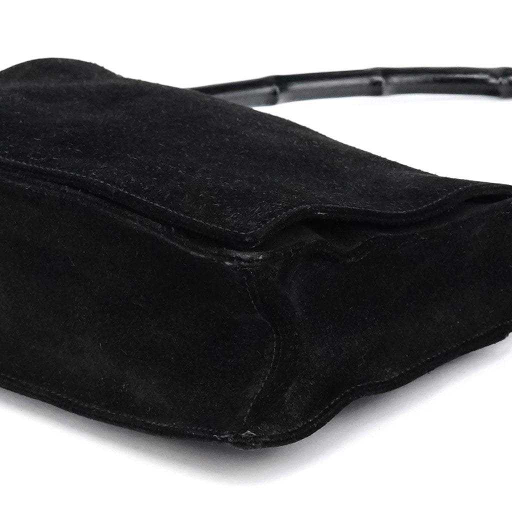 Black Suede Bamboo Shoulder Bag